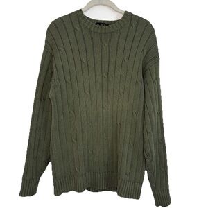 J Crew Oarsman Crew Neck Sweater Men’s S Green Cable Knit Chunky